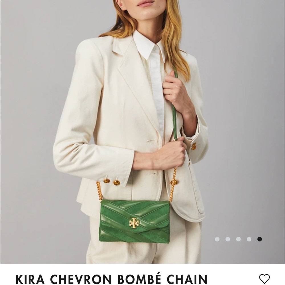 Tory Burch Kira Chevron Bombe Chain Wallet crossbody bag.